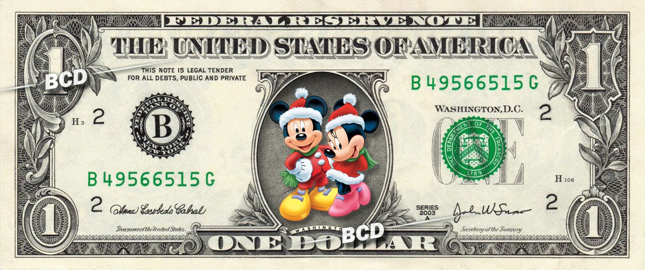 mickey minnie mouse christmas real dollar bill disney