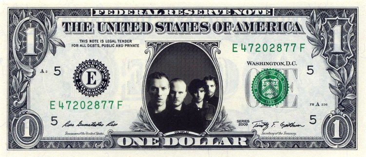 Coldplay On A Real Dollar Bill Cash Money Memorabilia Collectible Celebrity Bank 