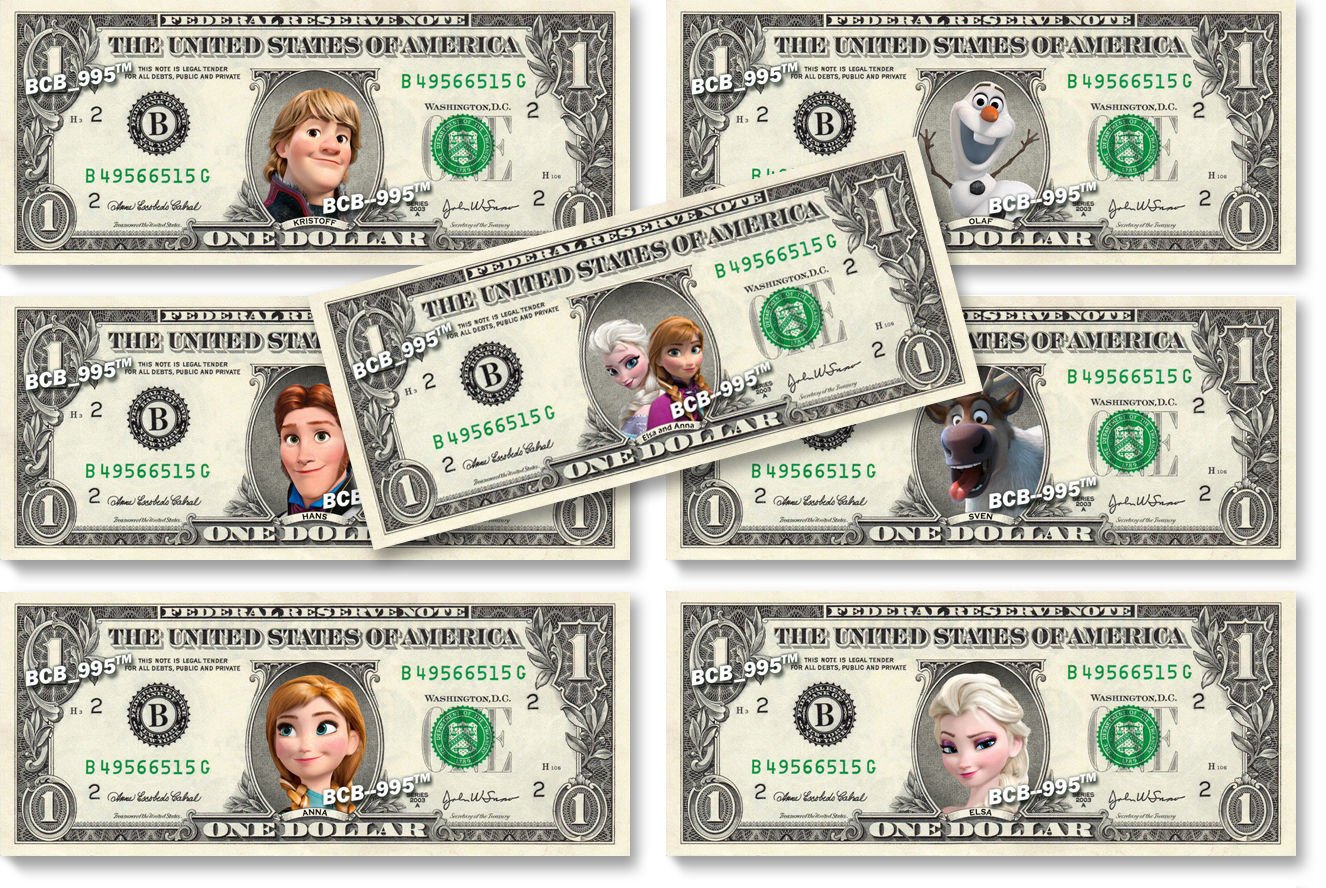 Disney FROZEN 7-set Collection on REAL DOLLAR BILL Money Cash Disney's Mint