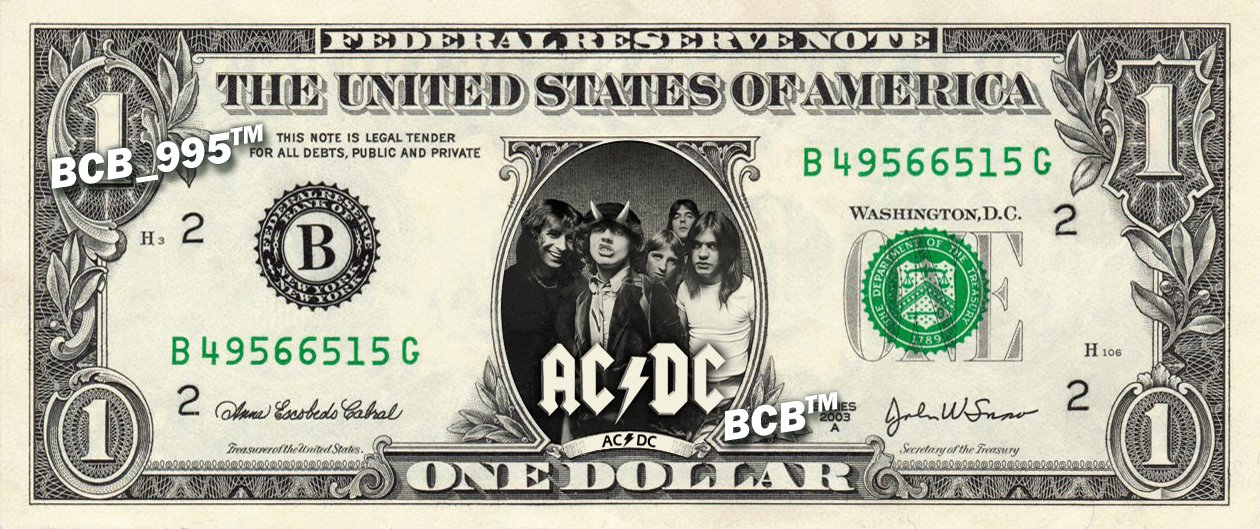ACDC on a REAL Dollar Bill AC DC Cash Money Collectible Memorabilia ...