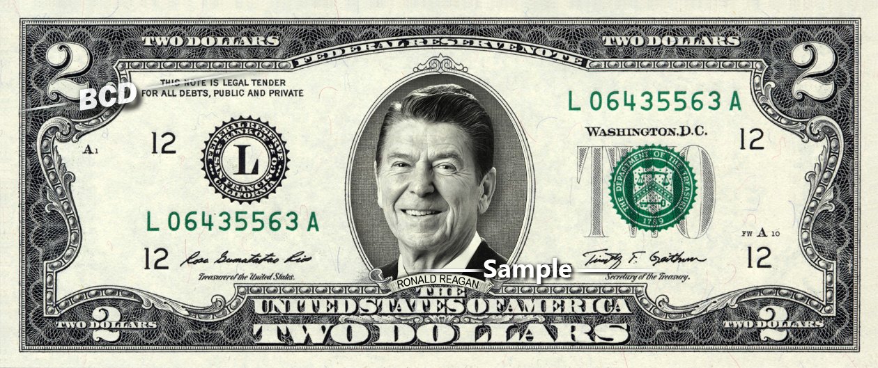 Ronald Reagan On Real Two Dollar Bill Cash Money Collectible Memorabilia Celebrity 