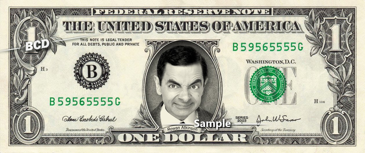 ROWAN ATKINSON Mr Bean on a REAL Dollar Bill Cash Money Collectible