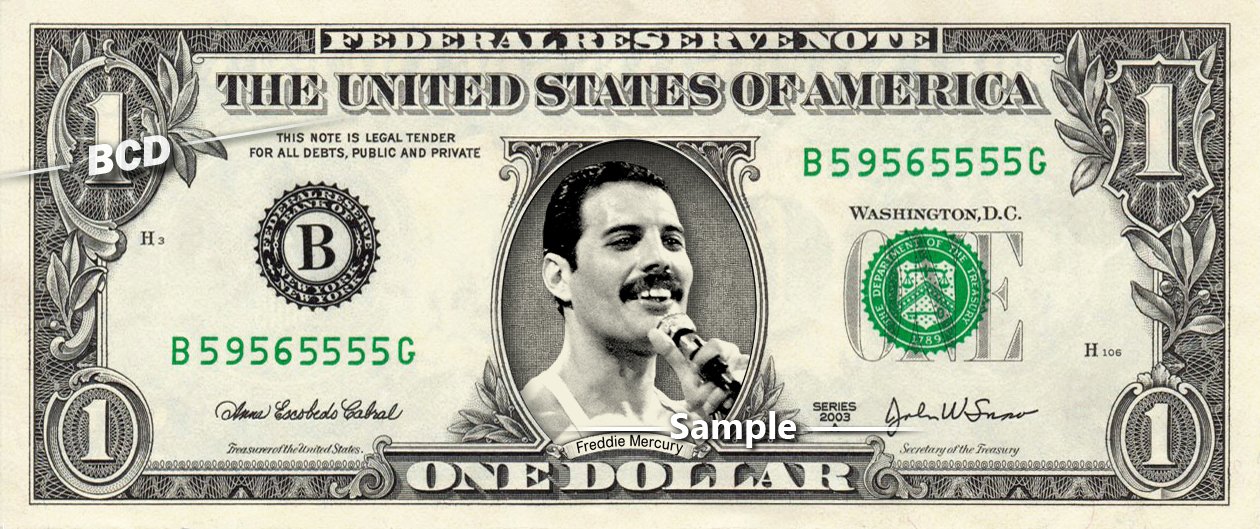 FREDDIE MERCURY on a REAL Dollar Bill Cash Money Collectible