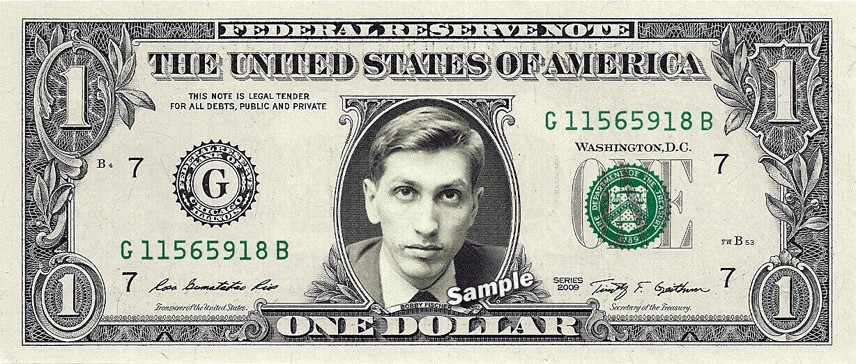 Bobby Fischer On Real Dollar Bill Cash Money Collectible Memorabilia Celebrity Novelty 