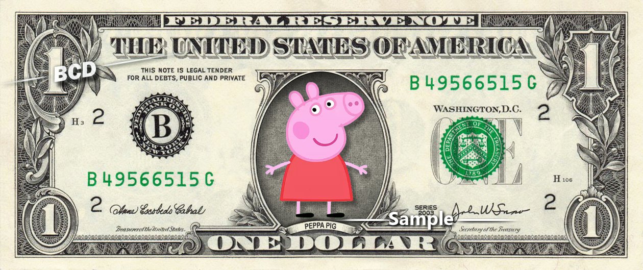 Peppa Pig on a REAL Dollar Bill Cash Money Collectible Memorabilia ...