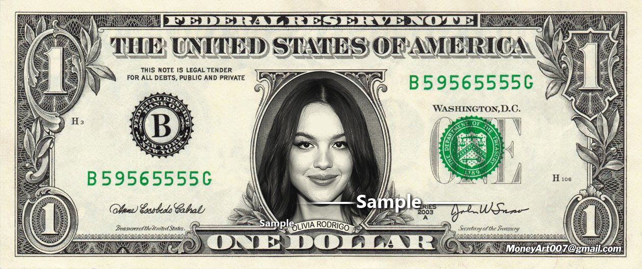 Olivia Rodrigo on REAL Dollar Bill Cash Money Collectible Memorabilia ...