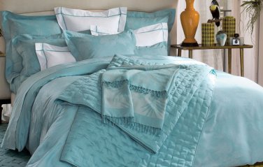 New Pair Yves Delorme Tropics 2 Standard Shams Cases Jacquard Floral Triomphe Lagon Sateen France