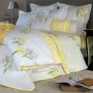 New Yves Delorme 2 KING Shams Solstice Pillowcases Iris Floral Yellow White Cotton Percale
