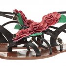 Kate Spade Colombus Red Three Flowers Leather Flats Sandals Size 7.5 New in Box NIB
