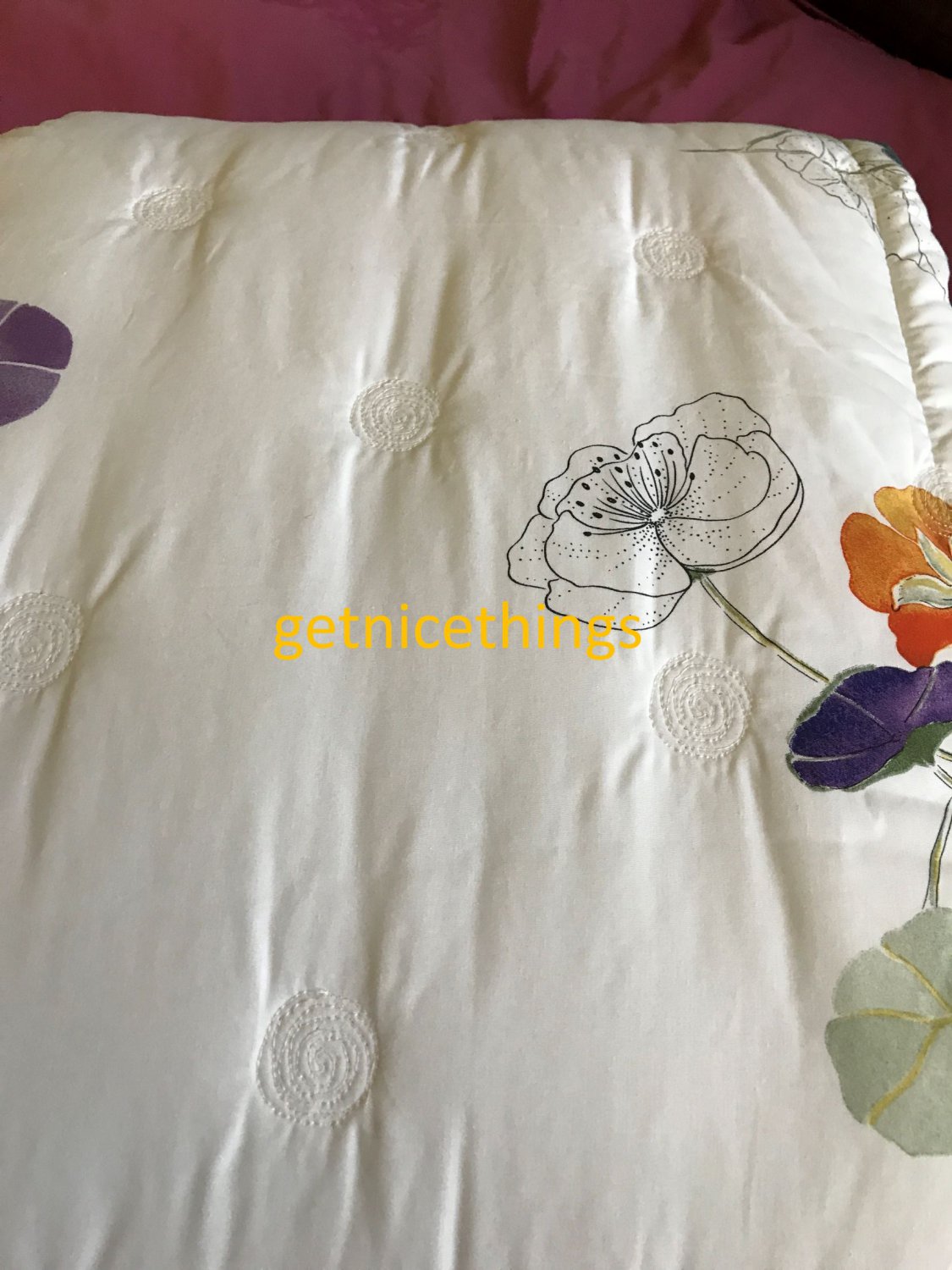 New Yves Delorme Pavot Queen Quilted Coverlet Bedspread Poppy Floral