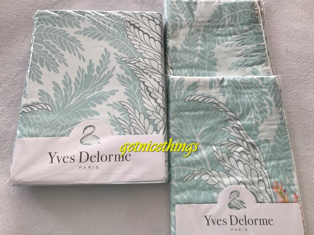 New 450 Yves Delorme Sources Aqua Floral Queen Duvet Cover 100 Cotton