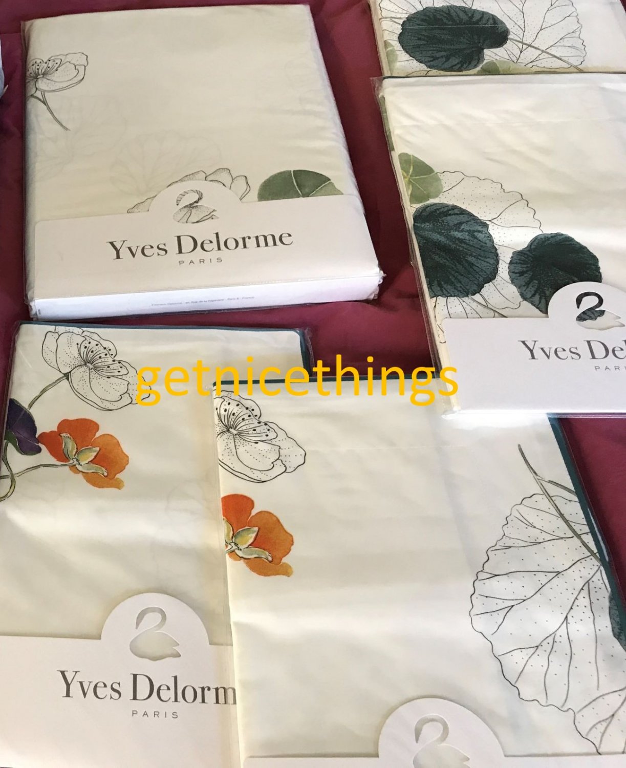 New Pair Yves Delorme Pavot Poppy 2 Euro Shams Floral Reversible 100