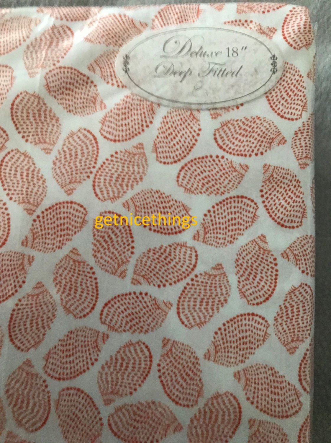 New Yves Delorme Naiade Seashells 18" Fitted Sheet 100 Cotton Percale White Coral Orange