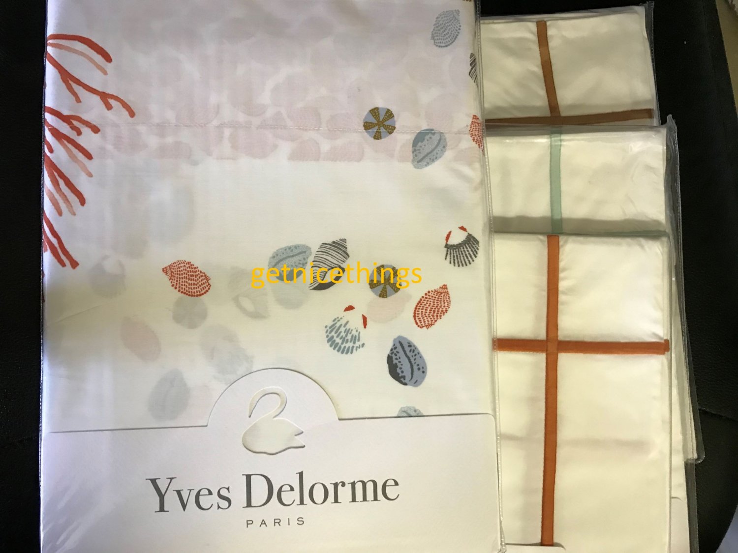 New Yves Delorme Naiade Seashells 18" Fitted Sheet 100 Cotton Percale