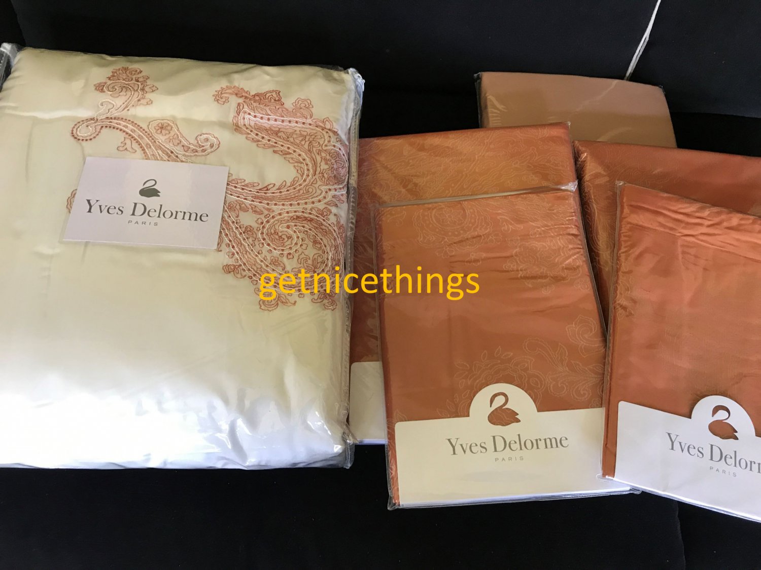 Yves Delorme Apparat Silk Counterpane Orange Paisley Embroidery Orange