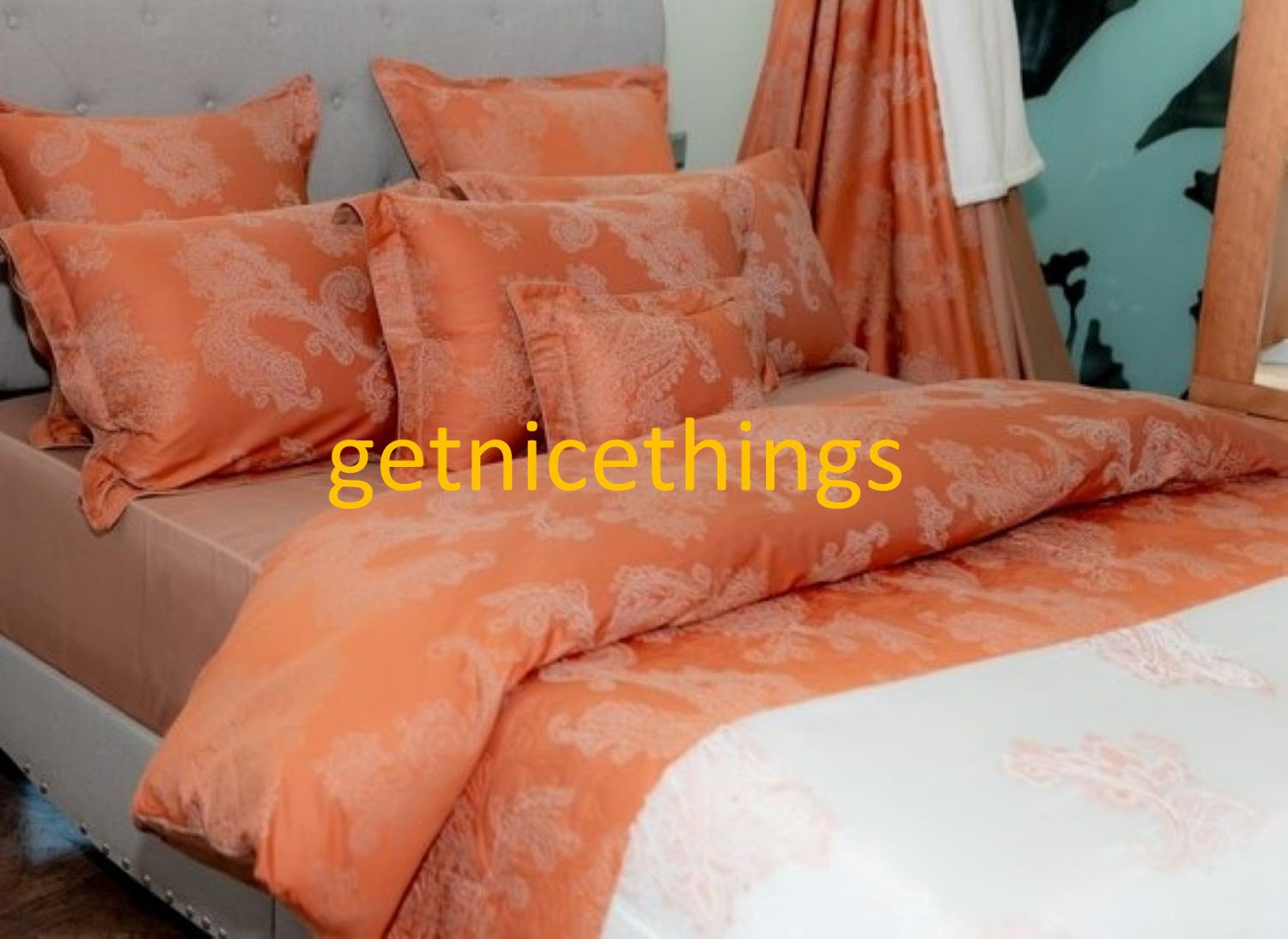 Yves Delorme Apparat King Duvet Cover 111x92" Paisley Damask Cotton Sateen Orange New