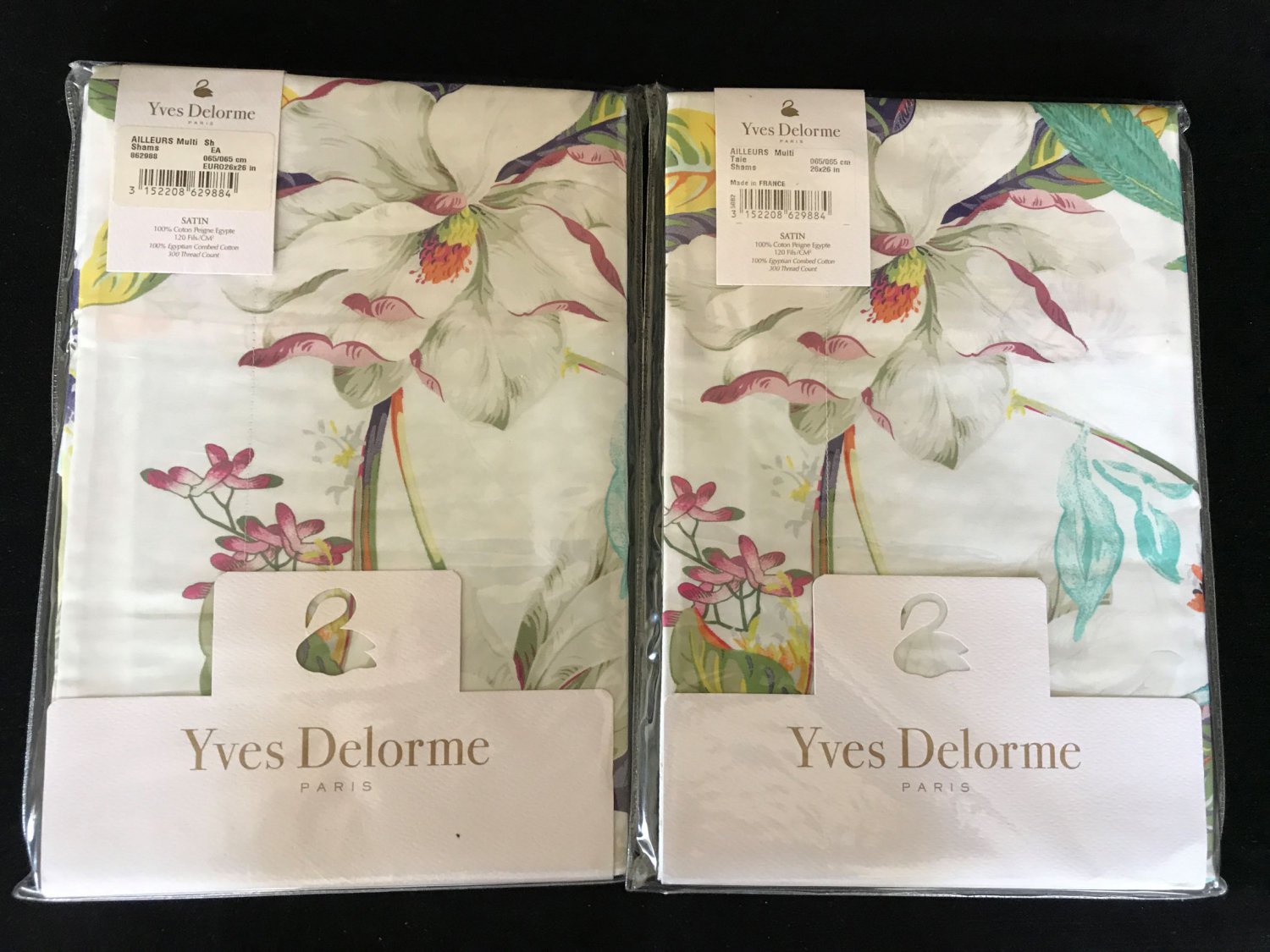 Yves Delorme Ailleurs 2 Euro Shams Pillowcases Floral Reversible Cotton