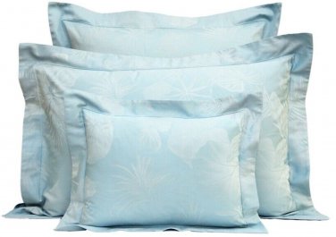 New Yves Delorme Tropics Blue Sham Case Jacquard Damask Floral Lagon Aqua France