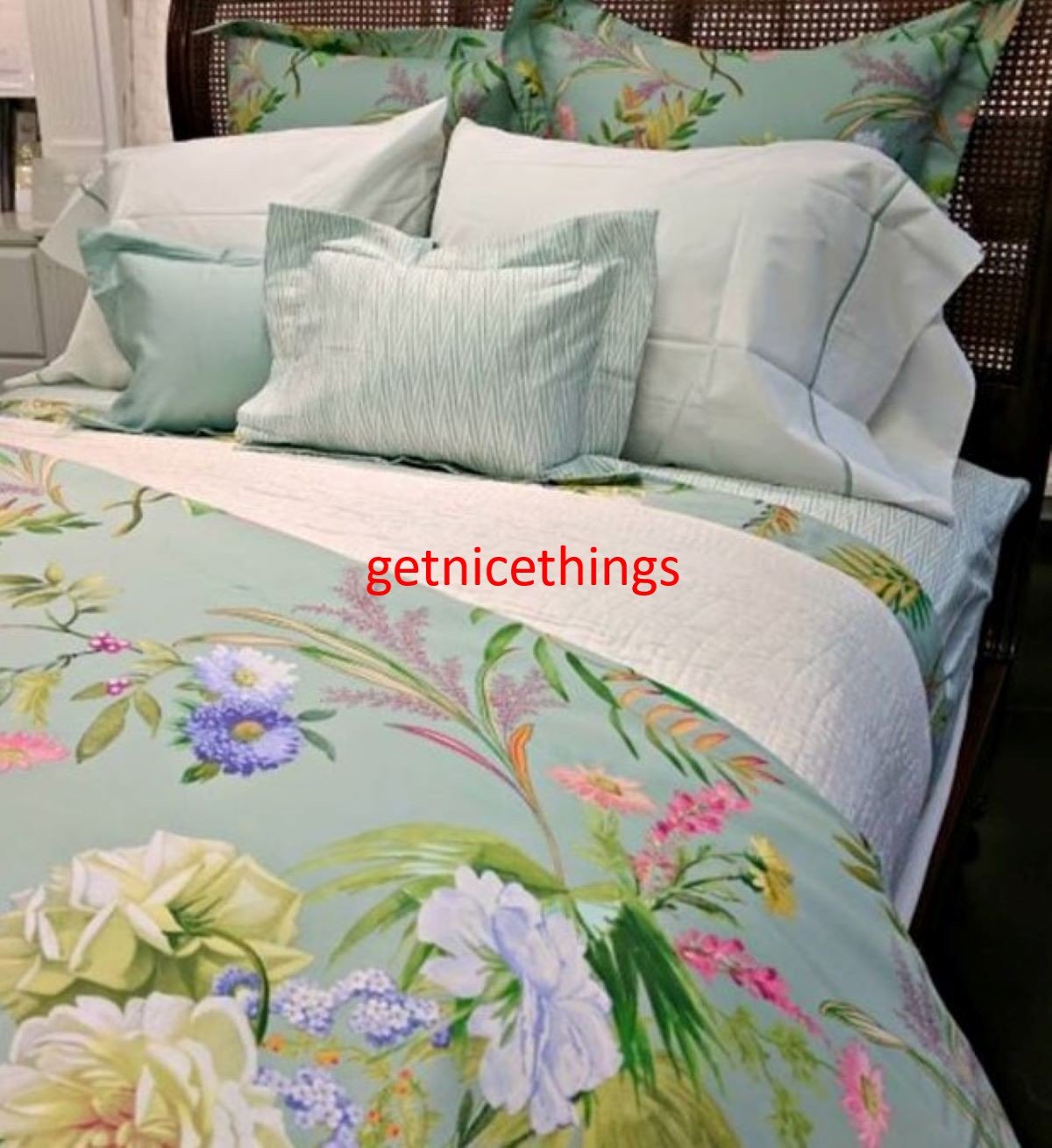 Yves Delorme 2 King Shams Triomphe Celadon Green Solid Cotton Sateen