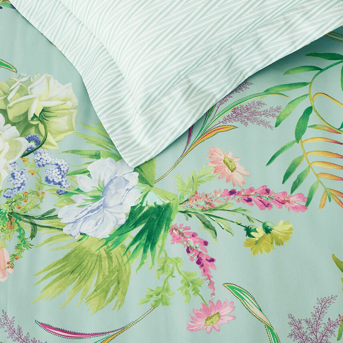 Yves Delorme Bouquets Floral Green Multi Duvet Cover 102x87