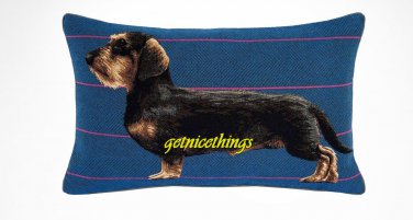 New Dachshund Dog Decorative Pillow Cover Iosis Yves Delorme Lancelot Blue French Woven Tapestry