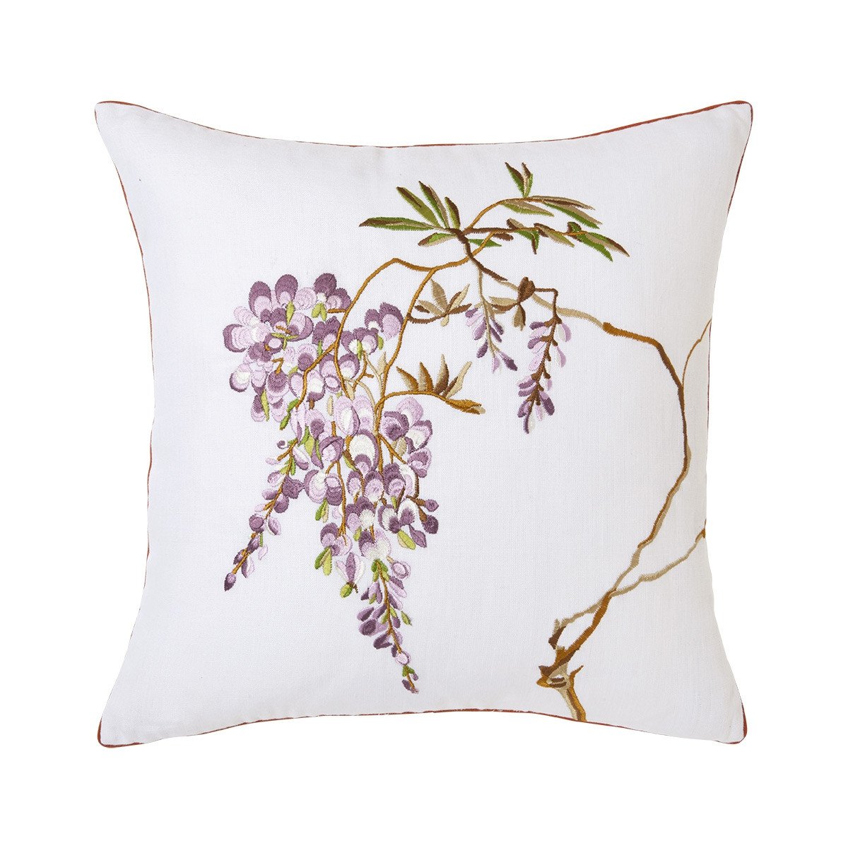 Iosis Yves Delorme Wisteria Embroidery Decorative Pillow Cushion Cover 18" Linen NEW