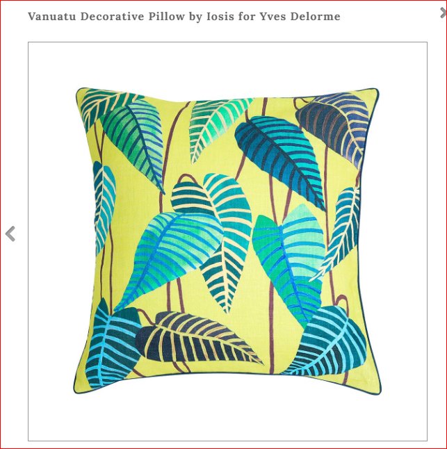 Yves Delorme Iosis Vanuatu Decorative Pillow Cover Tropical Leaves