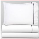 New Pair Yves Delorme White 2 Standard Pillowcases Marine Blue Piping Organic Cotton Percale NWT New Pair Yves Delorme White 2 Standard Pillowcases Marine Blue Piping Organic Cotton Percale NWT