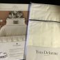 New Pair Yves Delorme White 2 Standard Pillowcases Marine Blue Piping Organic Cotton Percale NWT