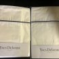 New Pair Yves Delorme White 2 Standard Pillowcases Marine Blue Piping Organic Cotton Percale NWT