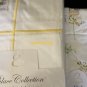 New Pair Yves Delorme Athena Mimosa 2 Euro Shams White with Yellow Embroidery 500TC Cotton