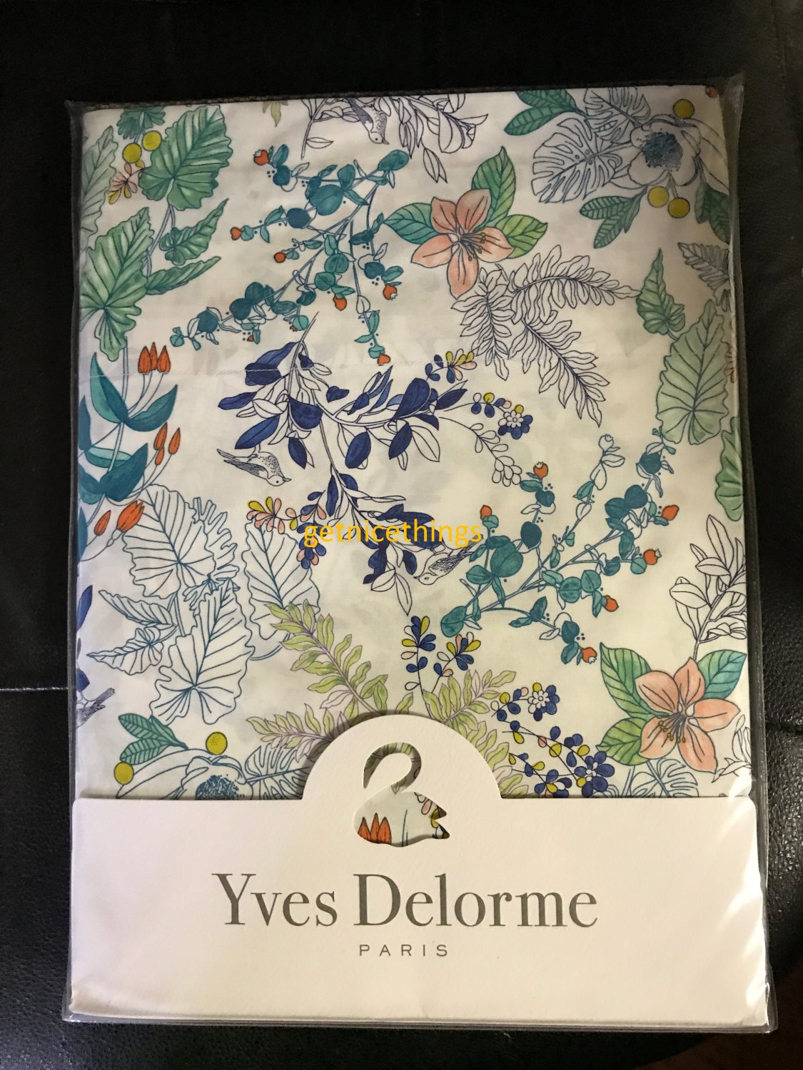 Yves Delorme France Flora Queen Flat Sheet 94 x 116" Multicolor Blue