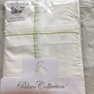 $600 NWT  White King Duvet Cover Yves Delorme France Athena Thevert Light Green Stripes 500TC Cotton