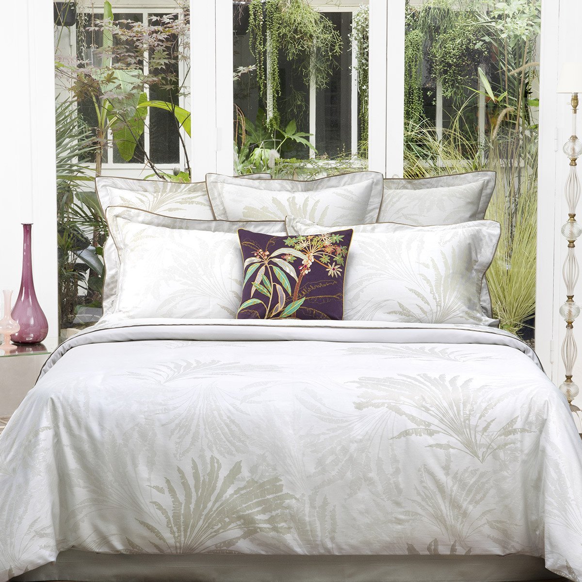 835 Yves Delorme King Duvet Cover Shams 3PC Set Palmea Sage Damask