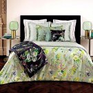 New Pair (2) Yves Delorme Bouquets EURO Shams Cases Multi Floral Celadon Green Reversible Graphics