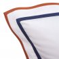 New Yves Delorme Dyade Sham Case 12x17" Navy Coral Ribbons Reverse White Organic Cotton France