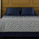 New Yves Delorme Flat Sheet  94x116" (240x295CM) White Flowers Navy Blue Organic Sateen France