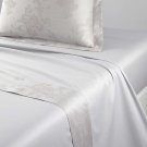 $295 NWT Yves Delorme Soierie Queen Flat Top Sheet Silver Gray Damask Floral Border Sateen France