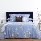 Yves Delorme Ramage Queen Quilted Coverlet Bedspread 98x98" Floral Cherry Blossom White Blue Sateen Yves Delorme Ramage Queen Quilted Coverlet Bedspread 98x98" Floral Cherry Blossom White Blue Sateen