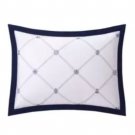 New Yves Delorme Encre Sham Case 12x17" Nautical White Navy Blue Reversible Organic France