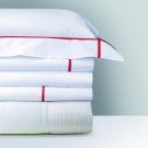 2 New Yves Delorme White Euro Shams Athena Opera Red Stripes 500TC Cotton $300 2 New Yves Delorme White Euro Shams Athena Opera Red Stripes 500TC Cotton $300