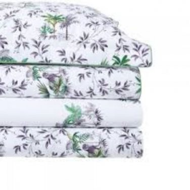 NWT Yves Delorme Full Size Fitted Sheet 55x79" White Tropical Palms Toile France