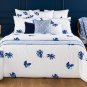 New Pair (2) Yves Delorme Florida King Shams Cases Blue White Reversible Cotton France