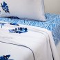 New Pair (2) Yves Delorme Florida King Shams Cases Blue White Reversible Cotton France
