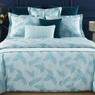 New Yves Delorme LE CAP 2 Standard Shams Damask Botanical Leaves Feather Aqua Blue Sateen France