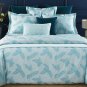 New Yves Delorme LE CAP 2 Standard Shams Damask Botanical Leaves Feather Aqua Blue Sateen France