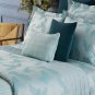 New Yves Delorme LE CAP 2 Standard Shams Damask Botanical Leaves Feather Aqua Blue Sateen France