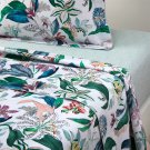 New Yves Delorme Queen Flat Sheet 94x116" Stunning Tropical Floral White Multi France