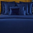 $355 New Yves Delorme King Flat Sheet Triomphe Marine 114x116" Dark Blue Organic Sateen France
