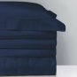 $355 New Yves Delorme King Flat Sheet Triomphe Marine 114x116" Dark Blue Organic Sateen France